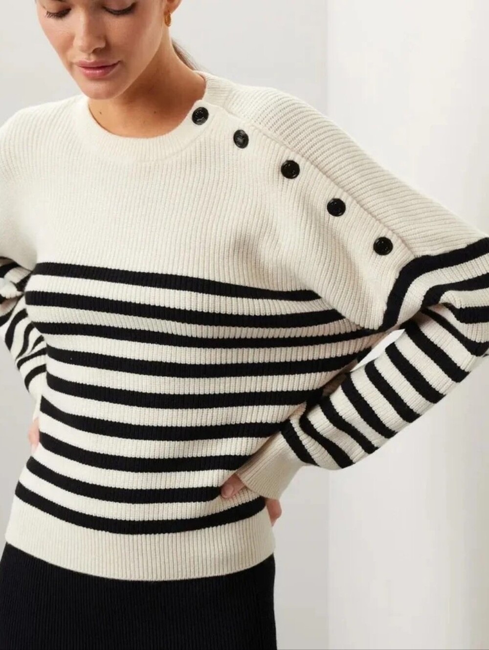 $400 MAJE Marino Stripe-Print Knitted Sweater / "Jumper" Size 1 = Small